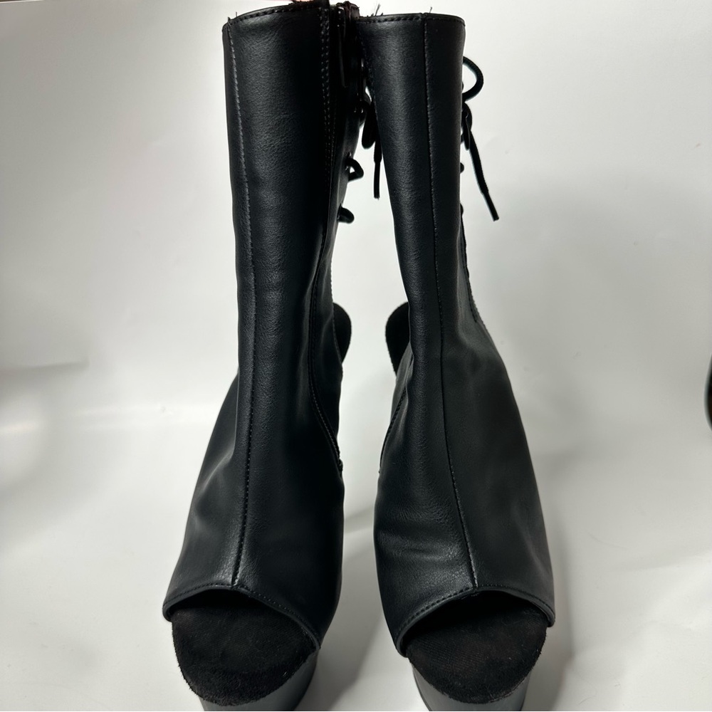 Pleaser Delight 1018 Black Peep-Toe Platform Stiletto Boots size 6 - Picture 4 of 10